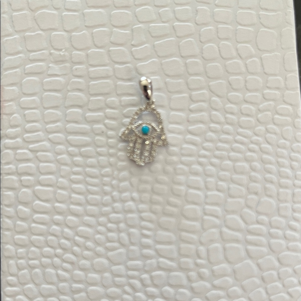 White gold and diamonds Hamsa Pendant with Turquoise Accent